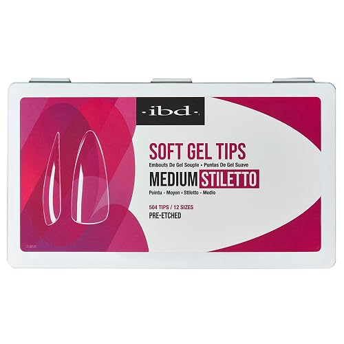 IBD Clear Soft Gel Nail Tips Almond Medium Stiletto - Pre-Etched Full Cover Nail Extensions for Acrylic & Gel Manicures, Lightweight Press On Nails Beauty & Personal Care IBD