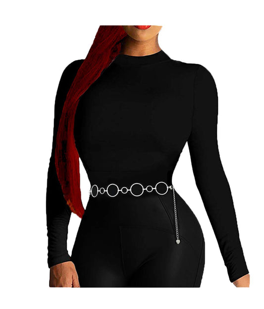 Women's Stainless Steel Textured Oval Loop Waist Chain Belt - Sturdy Belt , No Color Change (Type 6)