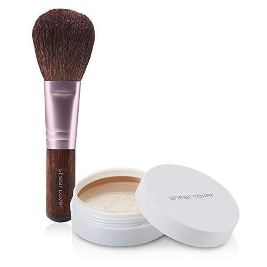Sheer Cover Perfect Shade Mineral Foundation Makeup Kit w/ Free Brush - Tan Shade - Best Full Coverage Foundation (4 Grams)