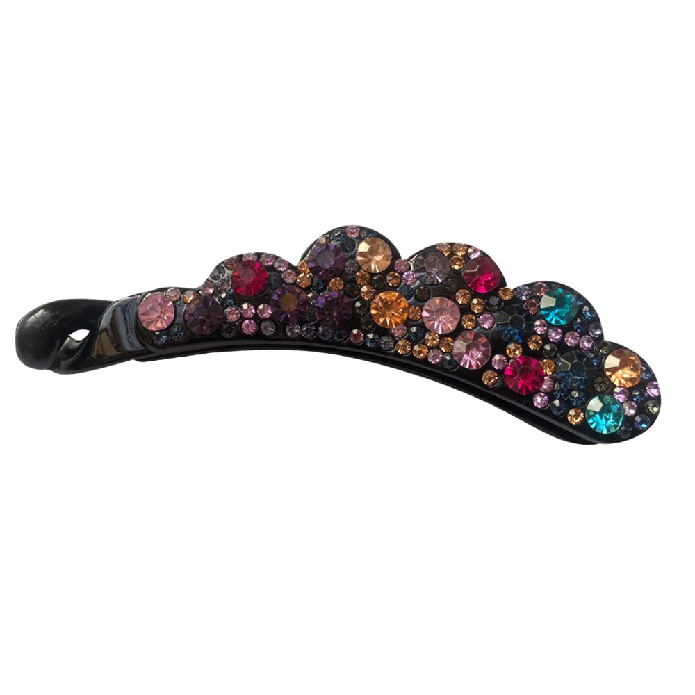 Sparkly Rhinestone Flower Banana Hair Clip Crystal Ponytail Holder Twist Hair Clips No Slip Bow Grip Comb Clamp Hair Grip with Teeth Hairpins Hair