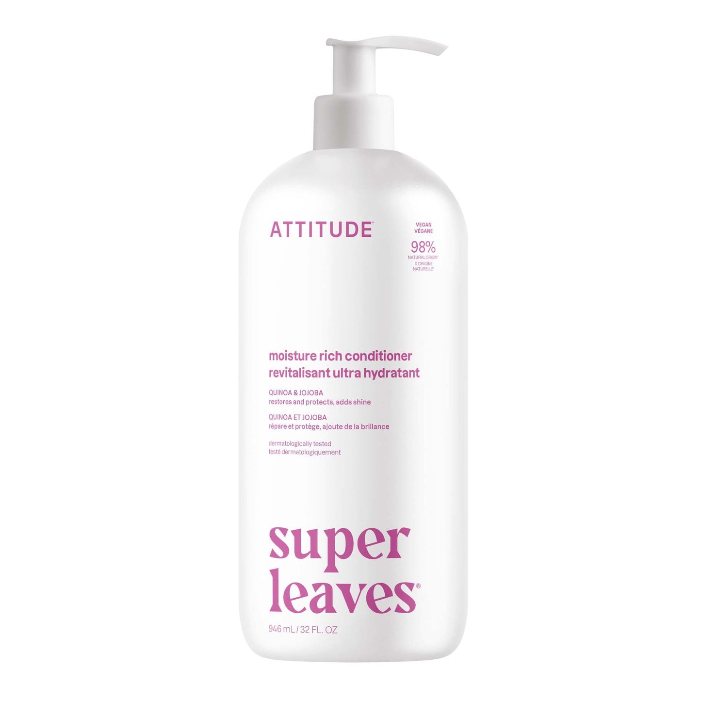 ATTITUDE Moisture Rich Hair Conditioner, For Dry and Damaged Hair, Naturally Derived Ingredients, Vegan Detangler, Dermatologiocally Tested, Quinoa