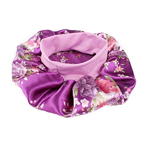 6 Pieces Large Printed Satin Bonnet Sleeping Caps Soft Elastic Wide Band for Women Hair Loss, Natural Curly Hair Braids (Printed 6pack)