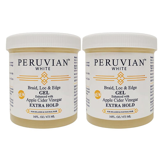 Peruvian white Braid, Loc, and Edge Gel EXTRA HOLD for Relaxed & Natural Hair, 16 oz. (Apple Cider Vinegar) (Pack of 2)