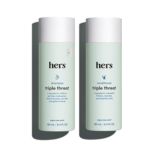 hers Triple Threat Shampoo & Conditioner Set - Biotin, Saw Palmetto, & Pumpkin Seed Oil Formula - Thickens & Hydrates - Color-Safe, Paraben-Free