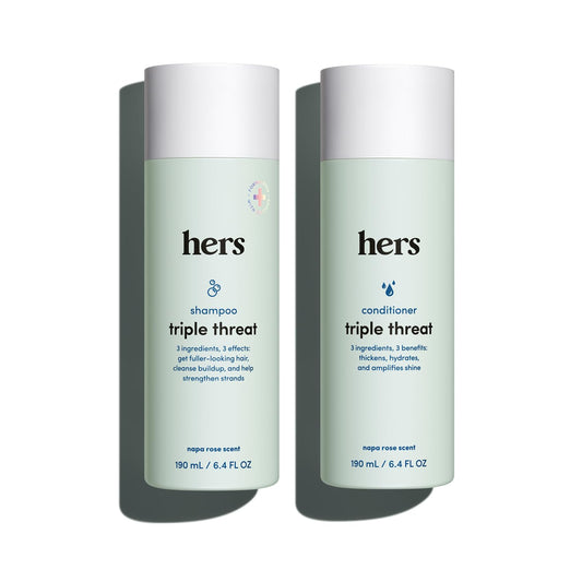hers Triple Threat Shampoo & Conditioner Set - Biotin, Saw Palmetto, & Pumpkin Seed Oil Formula - Thickens & Hydrates - Color-Safe, Paraben-Free Beauty & Personal Care Hers