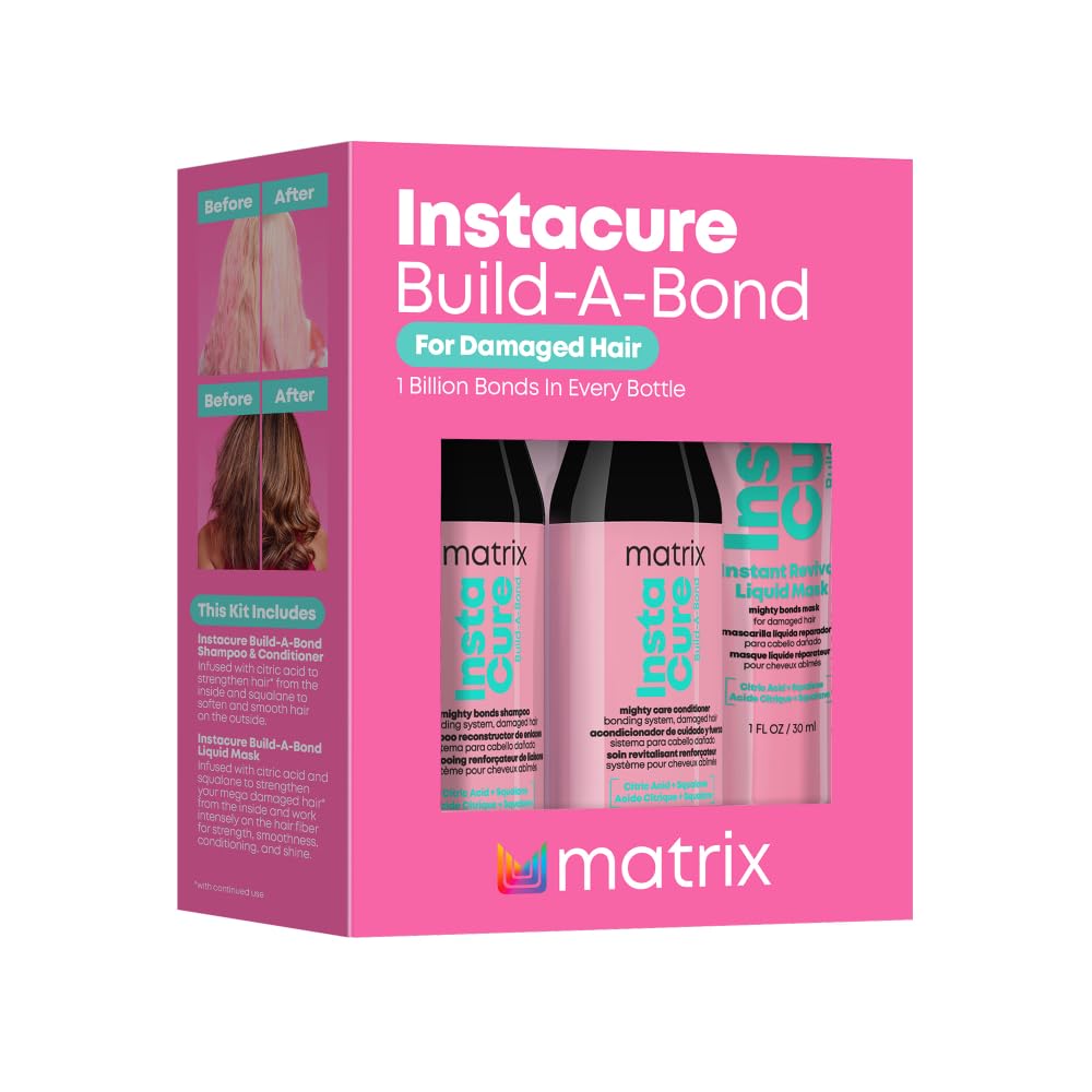 Matrix Instacure Build-A-Bond Mini Trial Kit for Damaged Hair - Shampoo, Conditioner, and Mask Set,Repairs & Strengthens Hair with 1 Billion Bonds Per
