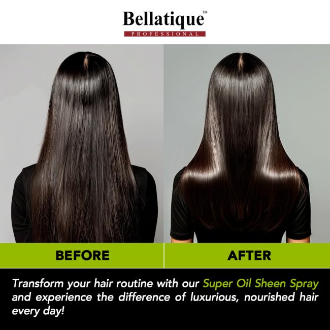 BELLATIQUE Super Oil Sheen Spray (6.76 oz) - Super Shine. Lightweight, Hydrating, Anti-Frizz, Non-Greasy, Revitalizing, Soothes, Long Lasting, Deep