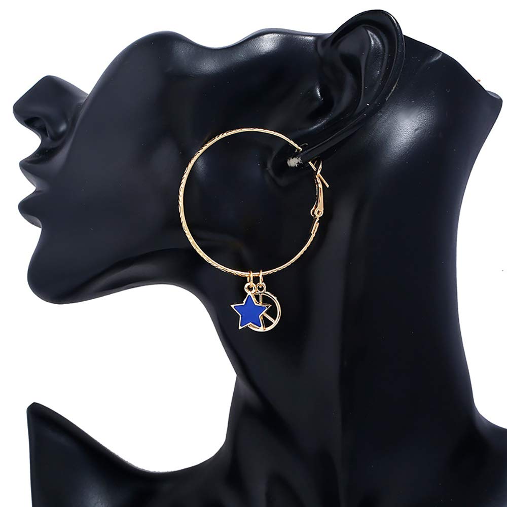 DoubleNine Star Large Hoop Earring Anti War Dangle Lightweight Peace Sign Gold Delicate Accessories for Women Girls