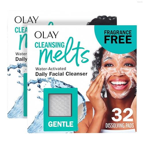 Olay Face Wash, Gentle Cleansing Melts, Fragrance-Free, Daily Use Cleanser, For All Skin Types, Travel Size, Water-Activated to Clean, Tone,