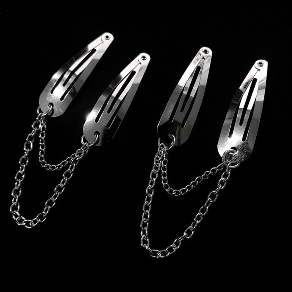 2pcs/Set Metal Snap Hair Clips Chain Silver Color Cross Heart Hair Barrettes Clips with Pendant Girls Hair Accessories