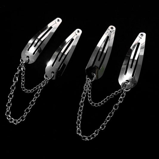 2pcs/Set Metal Snap Hair Clips Chain Silver Color Cross Heart Hair Barrettes Clips with Pendant Girls Hair Accessories