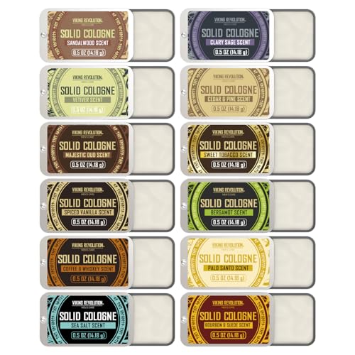 Viking Revolution Solid Cologne 12pk for Men - Men's Cologne Gift Set with Sandalwood, Vetiver, Palo Santo, Coffee Whiskey, Spiced Vanilla, Bourbon Beauty and Personal Care Viking Revolution Default Title