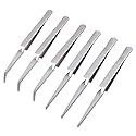 WANDIC Precision Tweezers Set, 6 Pcs 2 Styles Stainless Steel Tweezers Repair Kit for Craft, Jewelry, Electronics, Laboratory Work