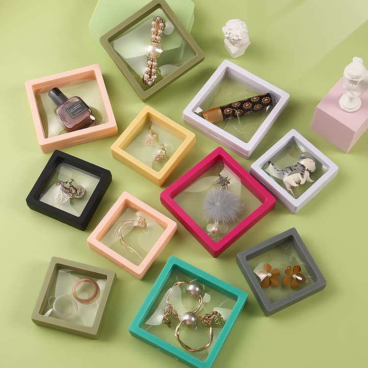 12PCS 3D Floating Frame Display Stand, Jewelry Box, Gift Box, Ornament Organizer, Small Travel Jewelry Box, PE Film Anti-Oxidation, Suspended Display…
