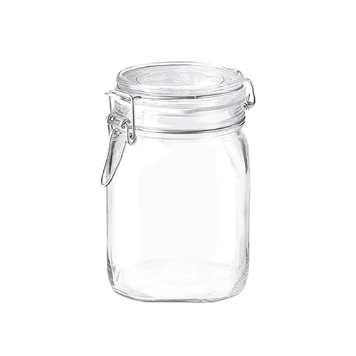 Bormioli Rocco Clear Glass Storage Jars: Airtight Hinged Lid With Leak Proof Gasket, Wide Mouth Canister Kitchen Food Container - For Zero Waste Air…