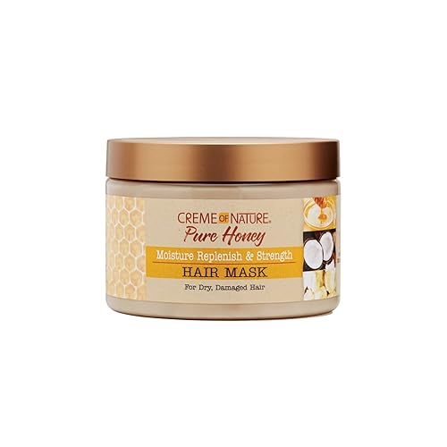 Hair Mask by Creme of Nature, Pure Honey, Coconut Oil and Shea Butter Formula, Moisture Replenish & Strength, 11.5 Oz