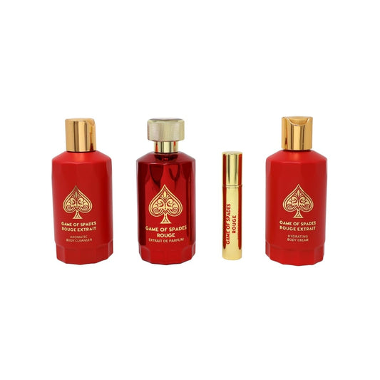 Jo Milano Game of Spades ROUGE EXTRAIT 4-Piece Gift Set Unisex, (3.4 Oz Extrait de Parfum Spray + 6.8 Oz Body Cleanser + 6.8 Oz Body Cream + 0.27 Oz Beauty & Personal Care Jo Milano