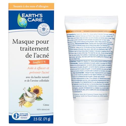 Earth's Care Acne Treatment Mask - 5% Sulfur Cystic Acne Treatment - Acne Medicine for Face Pimples and Blackheads (Tube 2.5 OZ)