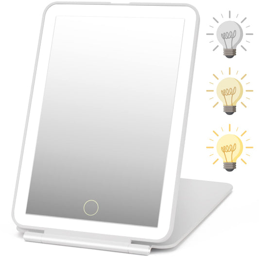 DenCert Rechargeable Travel Makeup Mirror 72 LED Lighted Compact Slim Vanity with Lights 3 Lighting Modes Dimmable Touch Screen (White),(DenCert)