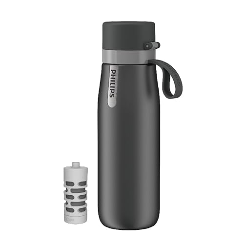 PHILIPS Water Bottle with Filter, Filter Water Bottle Stainless Steel with GoZero Everyday BPA-Free Tap Water Filter, Water Filter Bottle Keep Drink