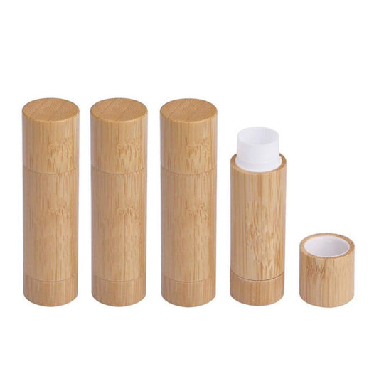 Natural Bamboo Lip Balm Tubes,5.5g Empty Refillable DIY Lipstick Tube Holder Deodorant Case For Cosmetic Lipstick Lip Gloss Containers with White PP