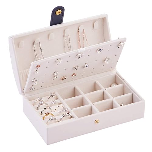 Fullgaden Jewelry Box,Necklace Ring Storage Organizer Double Layer Travel Synthetic Leather Jewel Cabinet Gift Case for Women, White