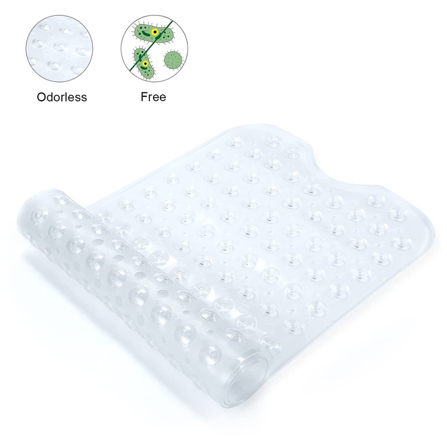 YINENN 40x16" Bath & Shower Mat – Non-Slip with Suction Cups, Drain Holes, Machine Washable, Extra Large Tub Floor Mat – Clear
