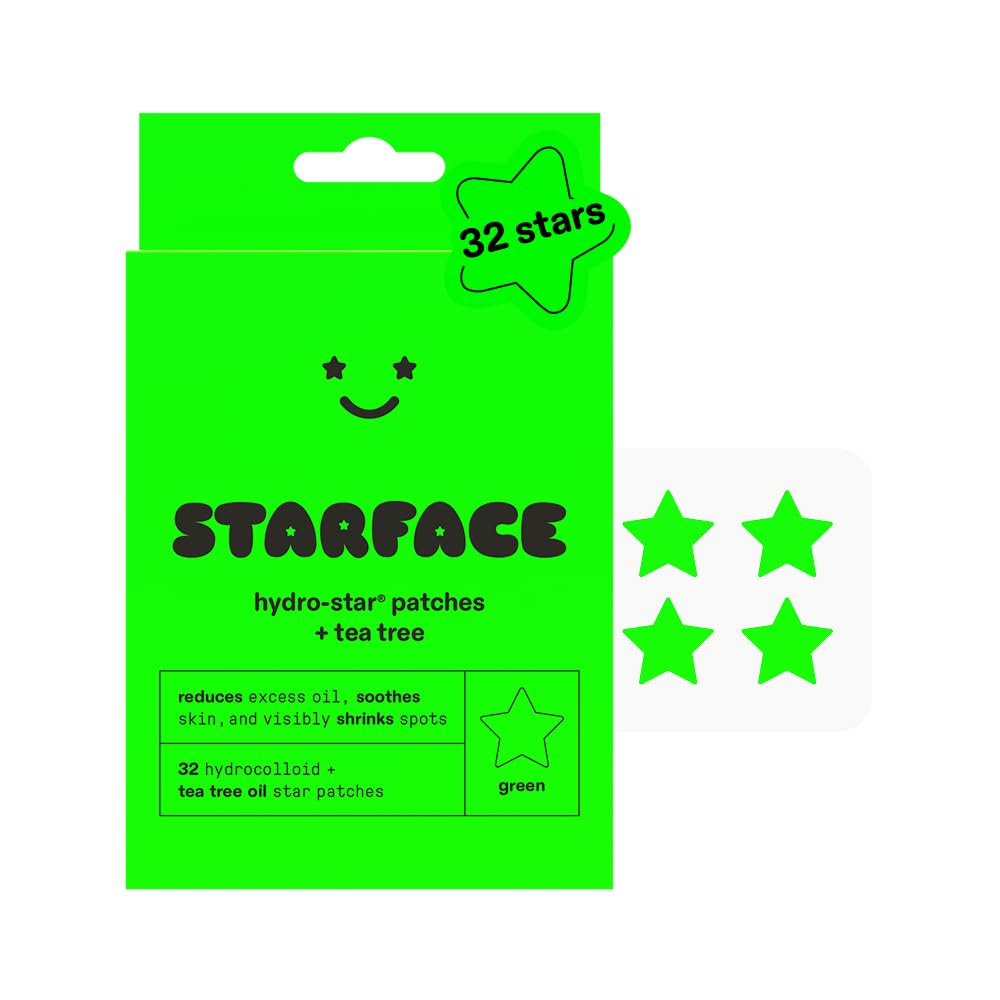 Starface Hydro-Star + Tea Tree, Hydrocolloid Patches with Plant-Based Tea Tree Oil, Helps Naturally Reduce Oil and Unclog Pores, Vegan