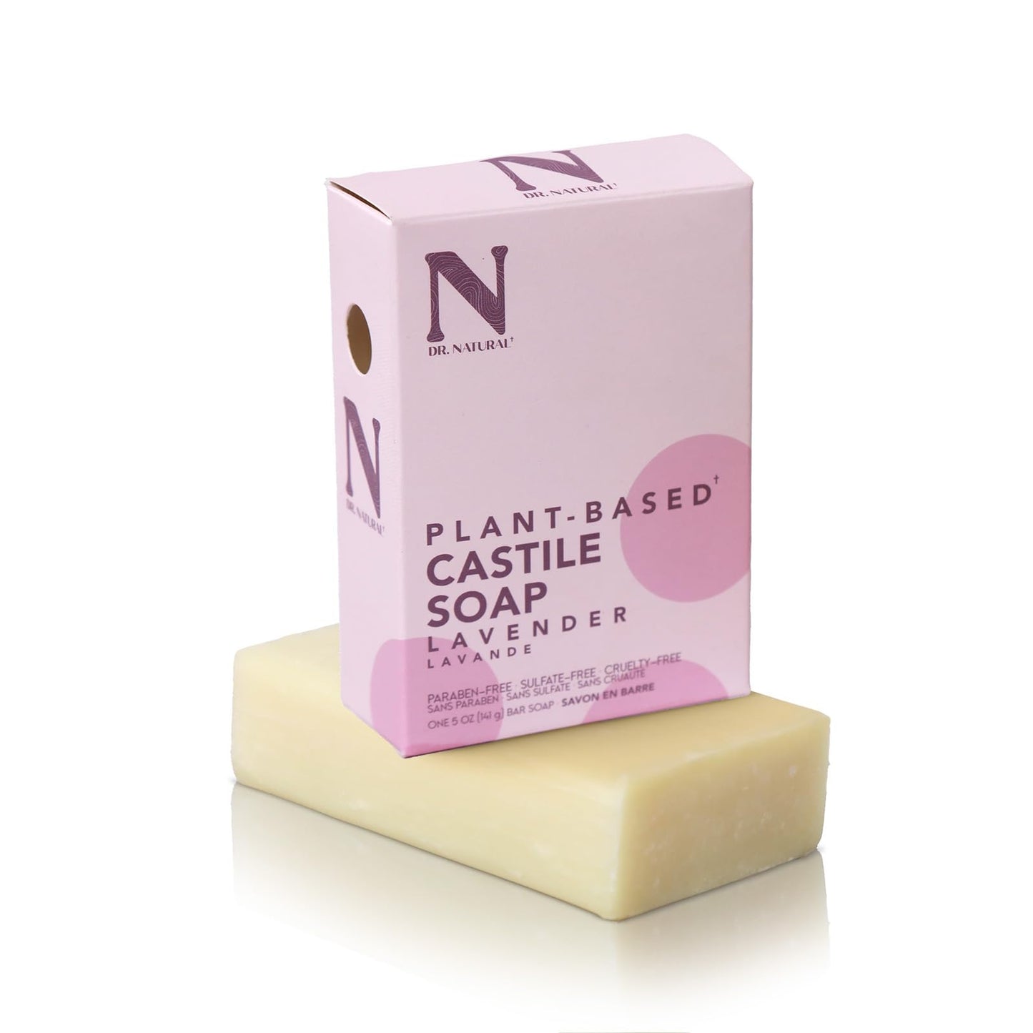 Dr. Natural Castile Bar Soap - Multipurpose Soap Bar with Anti-Acne Properties - For Face, Body and Hair - Sensitive Skin Body Wash - Lavender - 5 oz