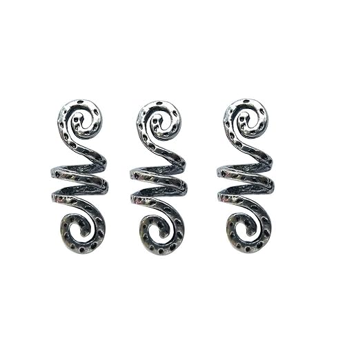 LQQQL Vikings Spiral Hair Beads Rings - Dreadlock Accessories, Norse Hair Coils & Pendants for Braids, Beards, Bracelets DIY (3 Small pcs)