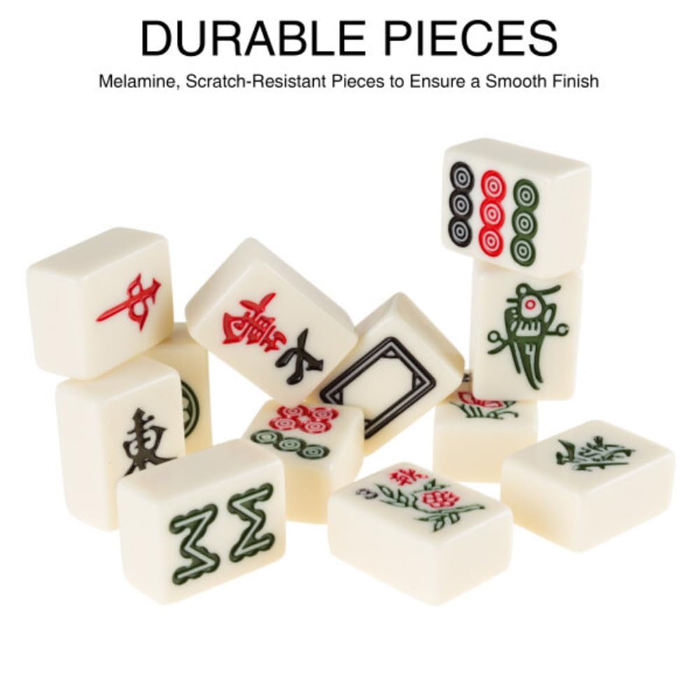Hey! Play! Chinese Mahjong Game Set with 146 Tiles, Dice, and Ornate Storage Case for Adults, Kids, Boys and Girls