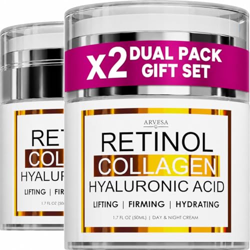 (2 Pack) Retinol Cream for Face with Collagen and Hyaluronic Acid - Anti Aging Wrinkle Cream for Women and Men - Day and Night Facial Moisturizer Beauty and Personal Care Arvesa Default Title