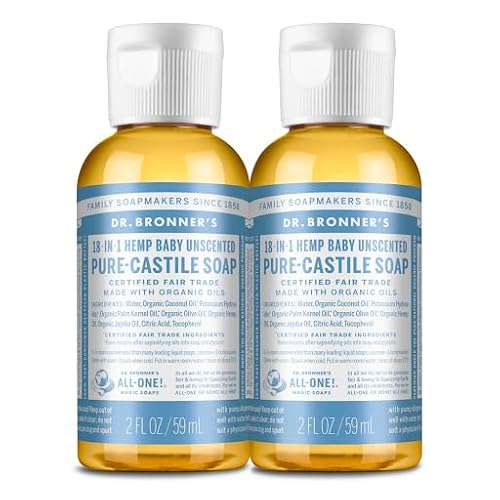 Dr. Bronner's - Pure-Castile Liquid Soap (Baby Unscented, 2 ounce, 2-Pack) - Made with Organic Oils, 18-in-1 Uses: Face, Body, Hair, Laundry, Pets