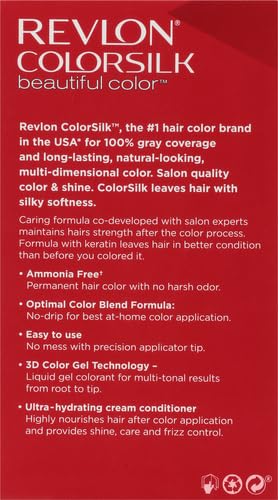 Permanent Hair Color by Revlon, Permanent Hair Dye, Colorsilk with 100% Gray Coverage, Ammonia-Free, Keratin and Amino Acids, 41 Medium Brown, 4.4 Oz