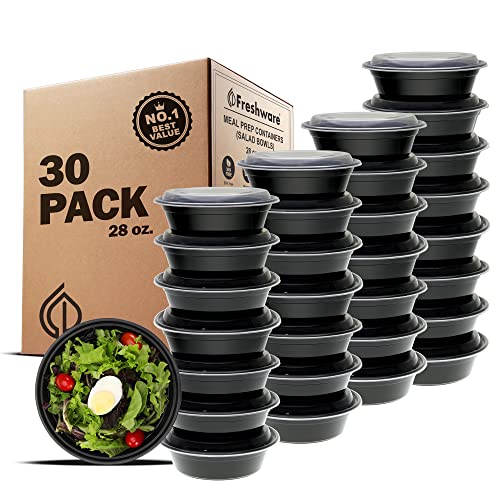Freshware Meal Prep Bowl Containers [30 Pack] Plastic Bowls with Lids for Soup and Salad, Food Storage Bento Box, BPA Free, Stackable, Lunch Boxes…