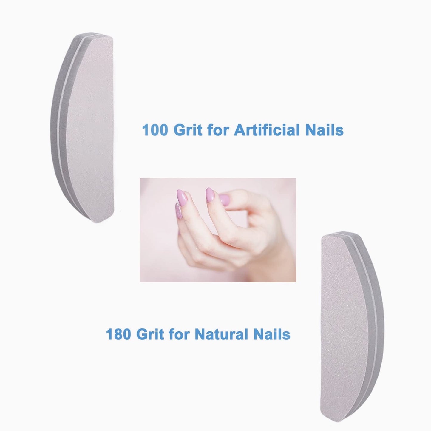 20 PCs Nail Buffers, Double Sided Nail Files Buffer Blocks 100/180 Grit Portable Washable Sanding Buffing File Arc Shape (Grey)
