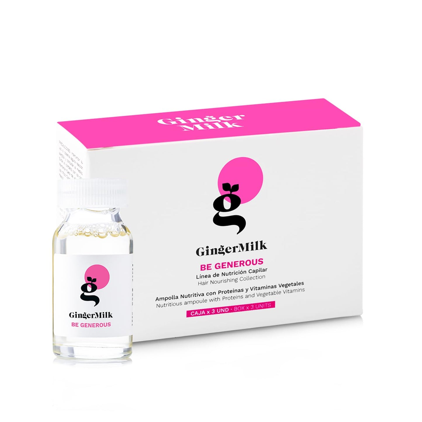 GINGER MILK Nutritive Hair Treatment Ampoule with Proteins and Pro-Vitamin B5 | BE GENEROUS | (Pack 3 x 0.5 fl oz)