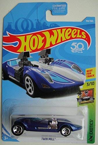 Hot Wheels Exotics 3/10, Dark Blue Twin Mill 194/365 50TH Anniversary Card