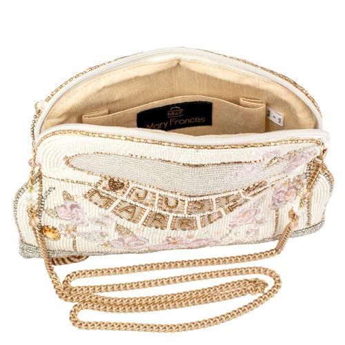 Mary Frances Just Married Beaded Crossbody Handbag Clutch Bridal Car Novelty Purse, Ivory
