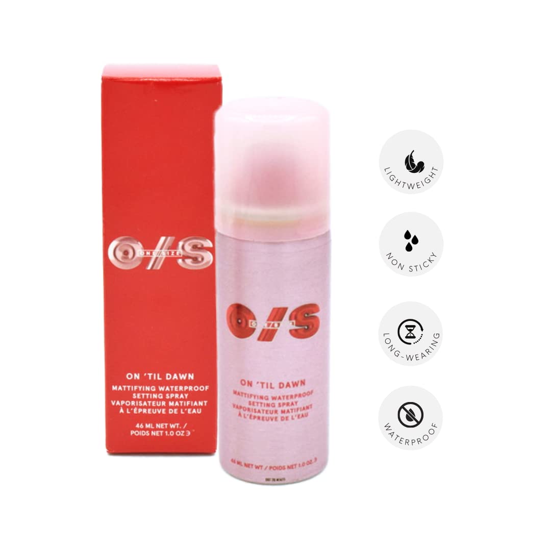 One Size by Patrick Starrr On 'Til Dawn Travel Size Mini Mattifying Waterproof Setting Spray for Long Lasting Face Makeup, All Day Matte Finish, Light