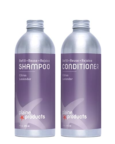 Plaine Products Eco-Friendly Shampoo and Conditioner Set - Citrus Lavender - Sulfate/Paraben/Phthalate Free, 16oz (Refill Bottles - No Pumps)