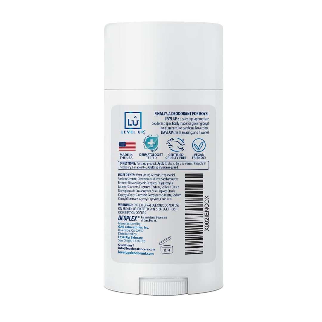 Level Up Boys Deodorant: Aluminum-Free Alcohol-Free, Paraben-Free, 24 Hr Odor Protection, Clean Fresh Scent, Kids & Tweens Made in the USA Beauty and Personal Care Level Up