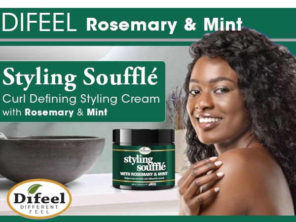 Difeel Rosemary & Mint Styling Soufflé 12 oz. - Nourishing Curl Defining Souffle for Wavy Hair, Curly Hair & Coils