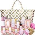Spa Luxetique Spa Baskets for Women Gift, Womens Spa Gift Baskets, 15pcs Rose Spa Sets, Spa Kit Includes Body Oil, Bubble Bath, Bath Sets for Women