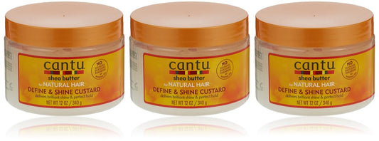 Cantu Natural Hair Define & Shine Custard 12 Ounce Jar (354ml) (3 Pack)