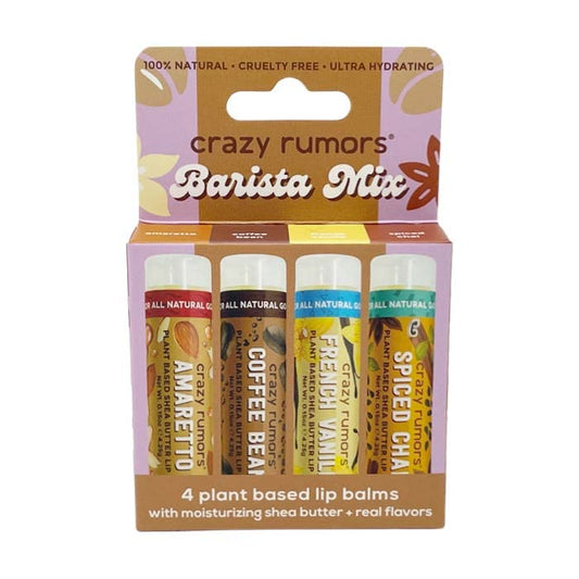 Crazy Rumors Barista Mix Lip Balm 4-Pack Mix (Amaretto, French Vanilla, Coffee Bean & Spiced Chai) 100% Natural, Vegan, Plant-Based, Made in USA Beauty and Personal Care Crazy Rumors