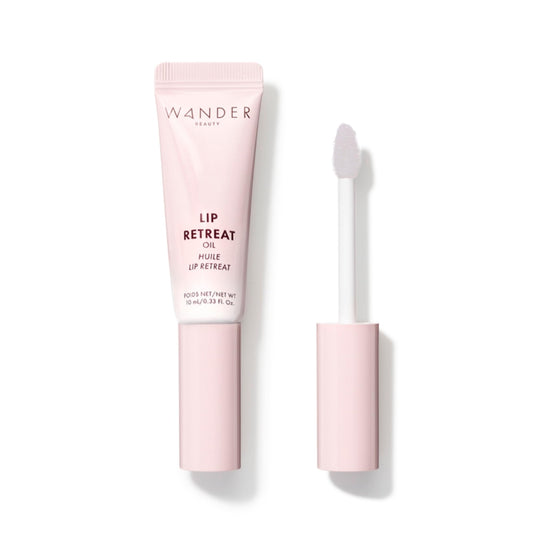 Wander Beauty Lip Retreat Oil - Oasis Glow (Shimmery Clear) - 4-in-1 Tinted Oil + Moisturizing Gloss with Avocado, Vitamin E and Rosehip - Hydrating
