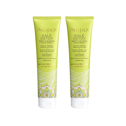 Pacifica Beauty Kale Detox Deep Cleaning Daily Face Wash + Cleanser, Coconut Water + Aloe Vera, For Oily and Blemish Prone Skin, 2 Pack, Sulfate