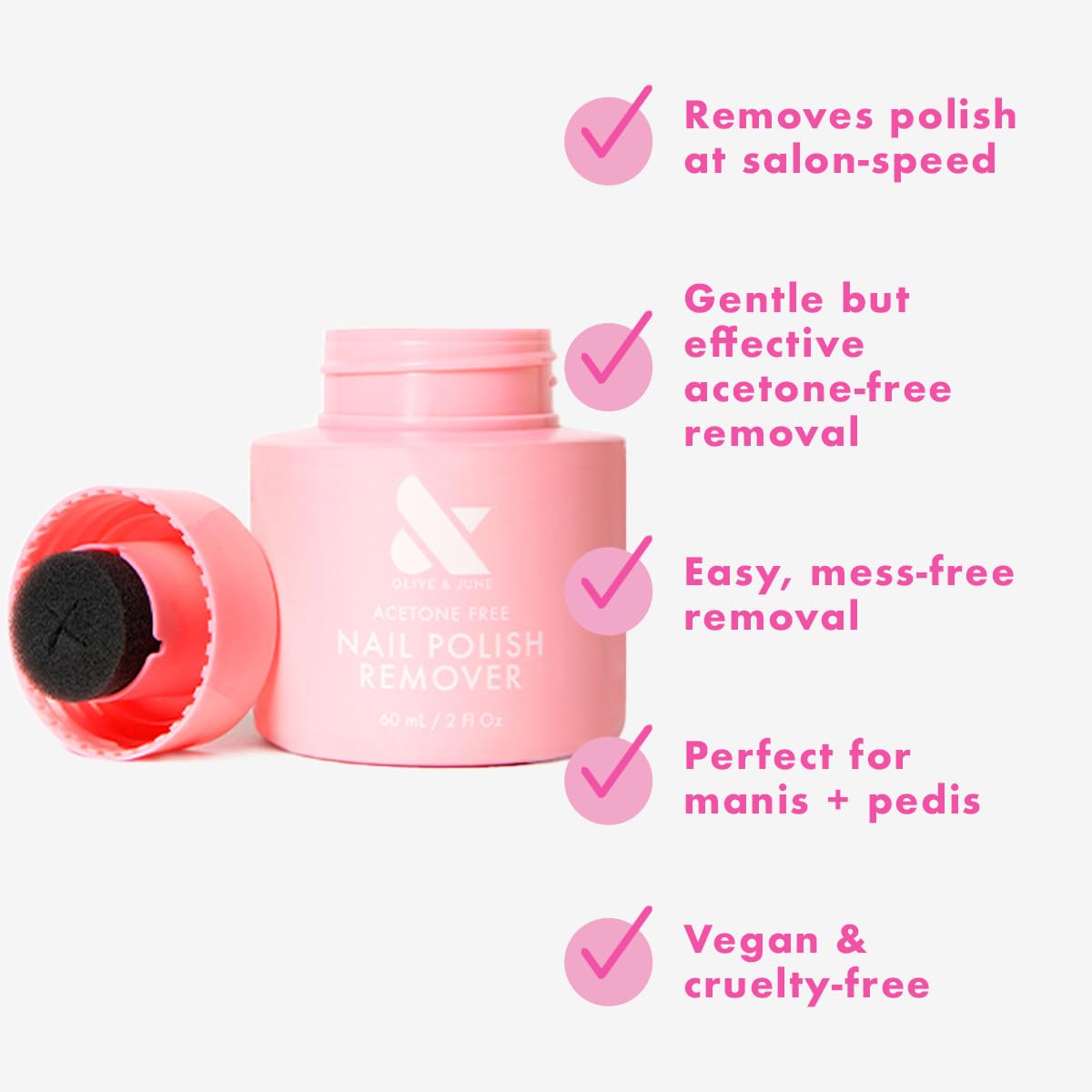 Olive & June Polish Remover Pot | Acetone-Free Nail Polish Remover with Sponge Lid for Mani + Pedi | No-Mess, Gentle & Effective Formula | Non Acetone Beauty and Personal Care Olive & June