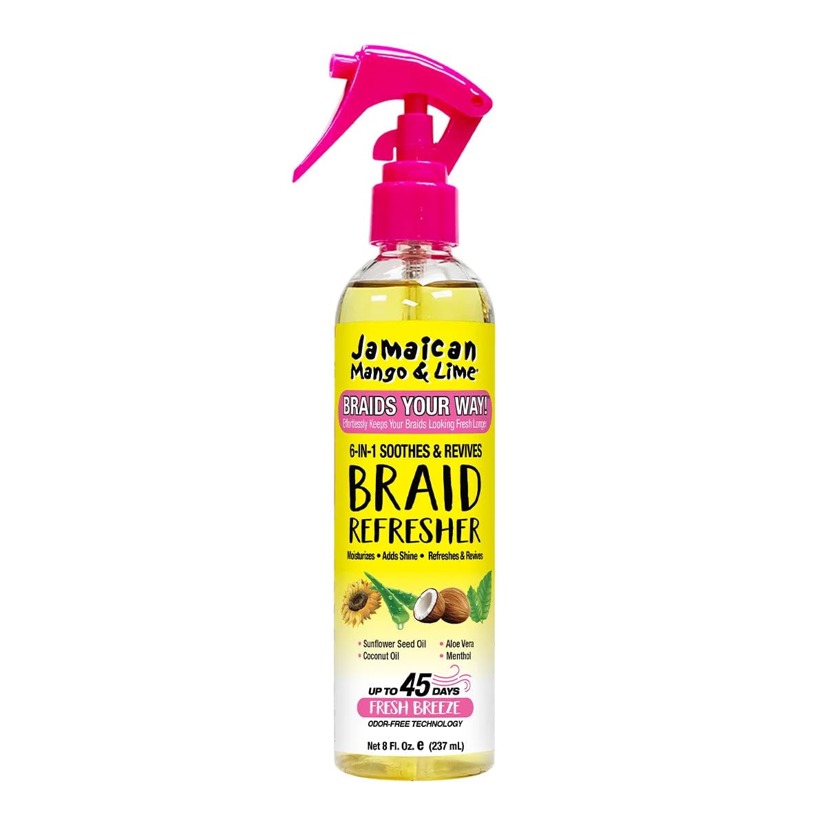 Jamaican Mango & Lime Braids Your Way 6-in-1 Braid Refresher Spray - Scalp Mist for Braids, Locs & Twists - Anti-Itch, Odor Eliminator & Shine Spray
